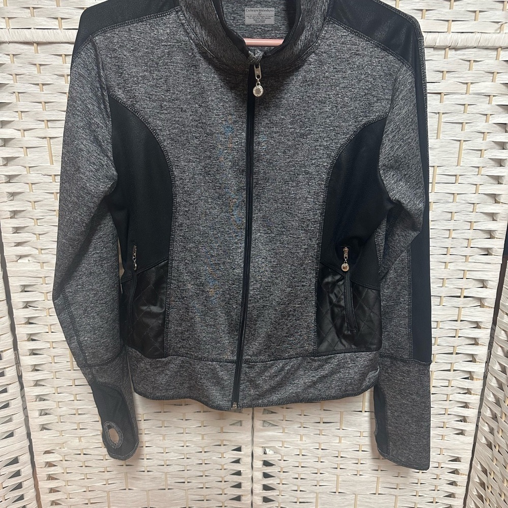 CATHERINE MALANDRINO ATHLETIC RUNNING JACKET SZ L BLACK &‎ GRAY